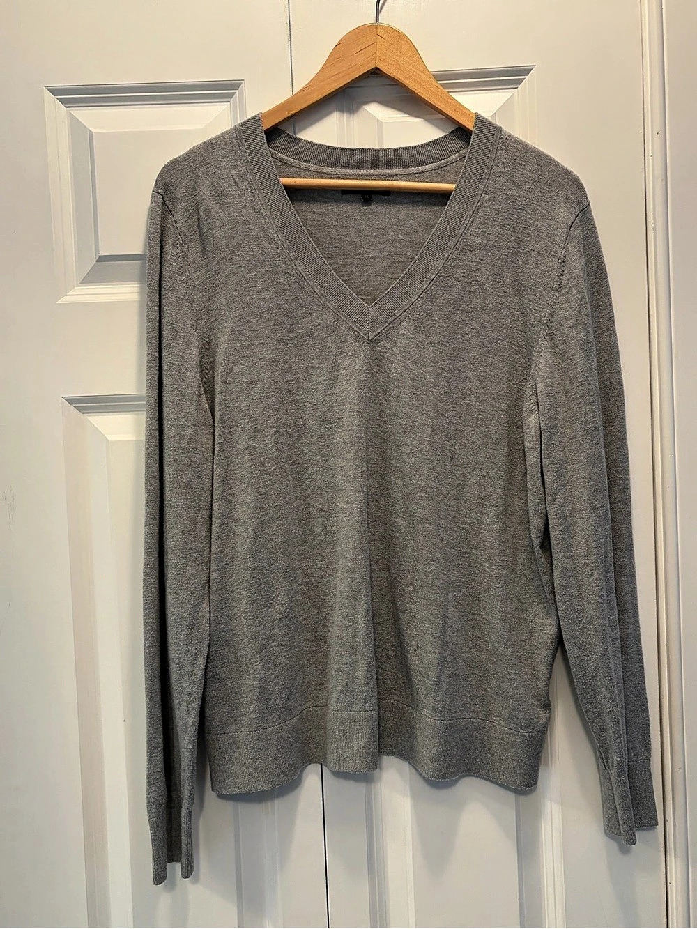 Quince Lightweight Cotton Cashmere V-Neck Sweater Gray 1X